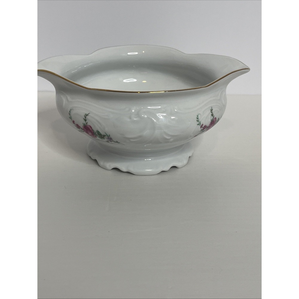 Vintage Royal Kent Poland Gravy Boat Double Spout With Flowers & Gold Rim